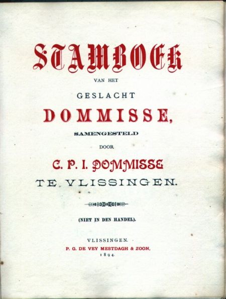 Voorblad Genealogie Dommisse